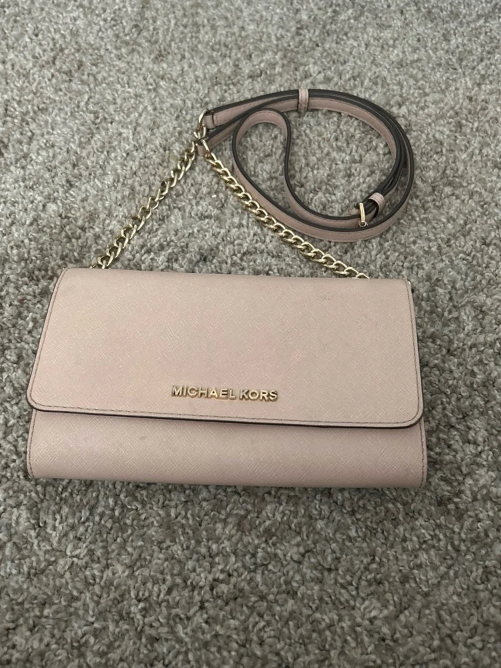 MICHAEL KORS Pale Blush Leather Chain-Accent Crossbody